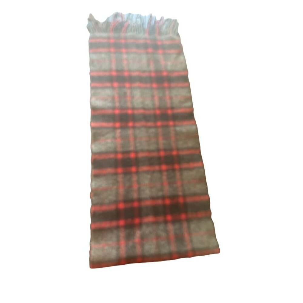 Jeffrey Banke Gray Red Plaid Wool Scarf Muffle Fringe Edge‎ One Size